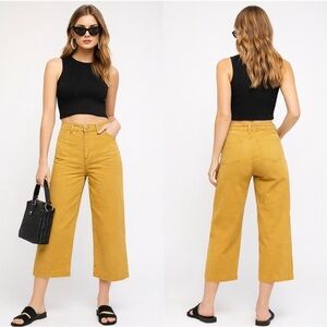 We The Free Mustard Yellow High-Rise Cropped Wide-Leg Jeans